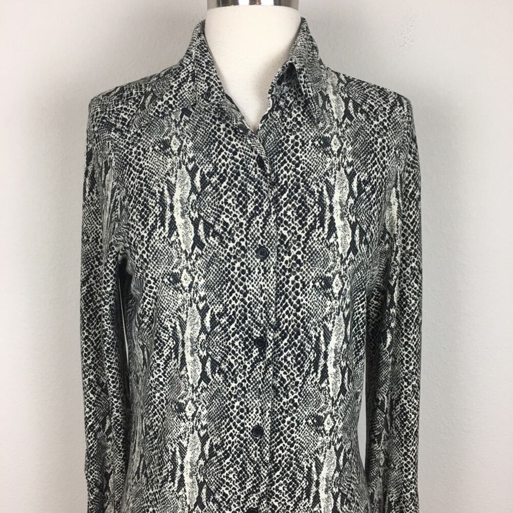 Norma Kamali Black & Off White Snake Print Button Front Long Sleeve Dress Small - Picture 3 of 7